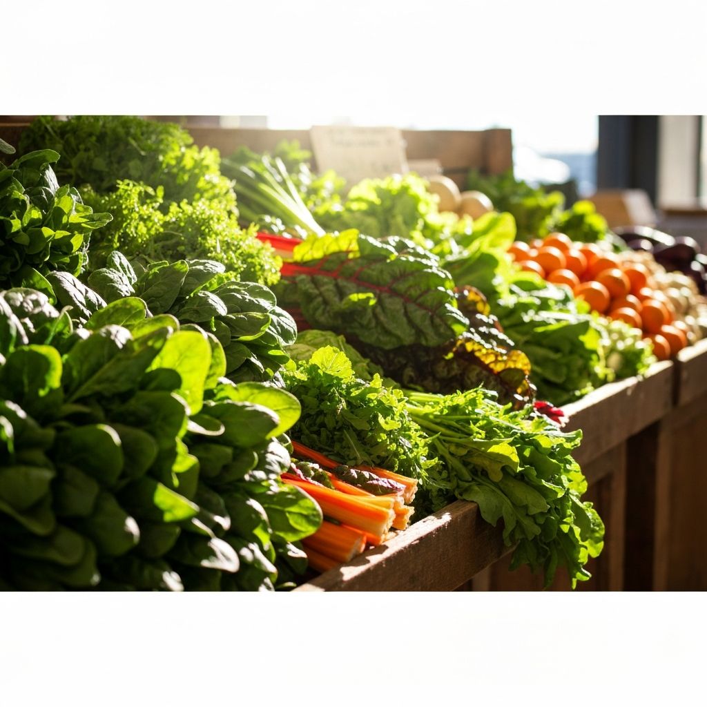 Świeże warzywa liściaste i produkty na targu